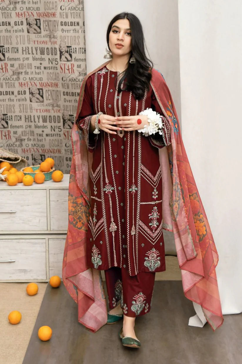 URGE Dhanak 3PC Embroidered With Digital Printed Shawl-V169
